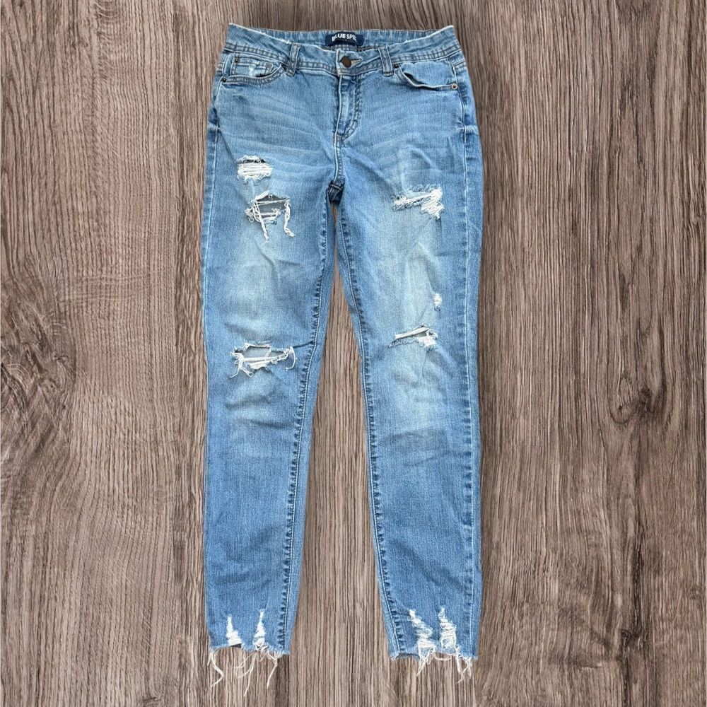 Blue Spice Distressed Skinny Jeans Size 5 Light Wash Frayed Hem Ripped⁠